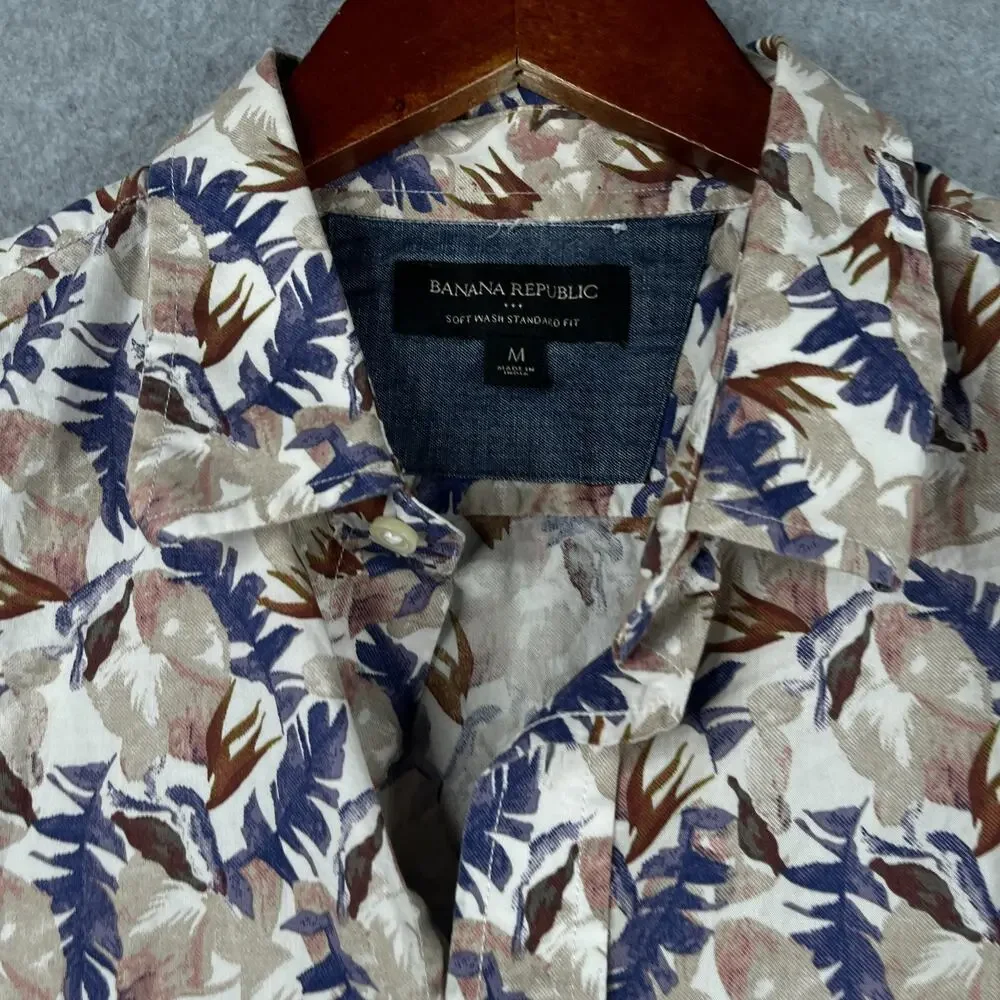 Banana Republic Soft Wash Shirt Medium Floral Button Up Short Sleeve Mens